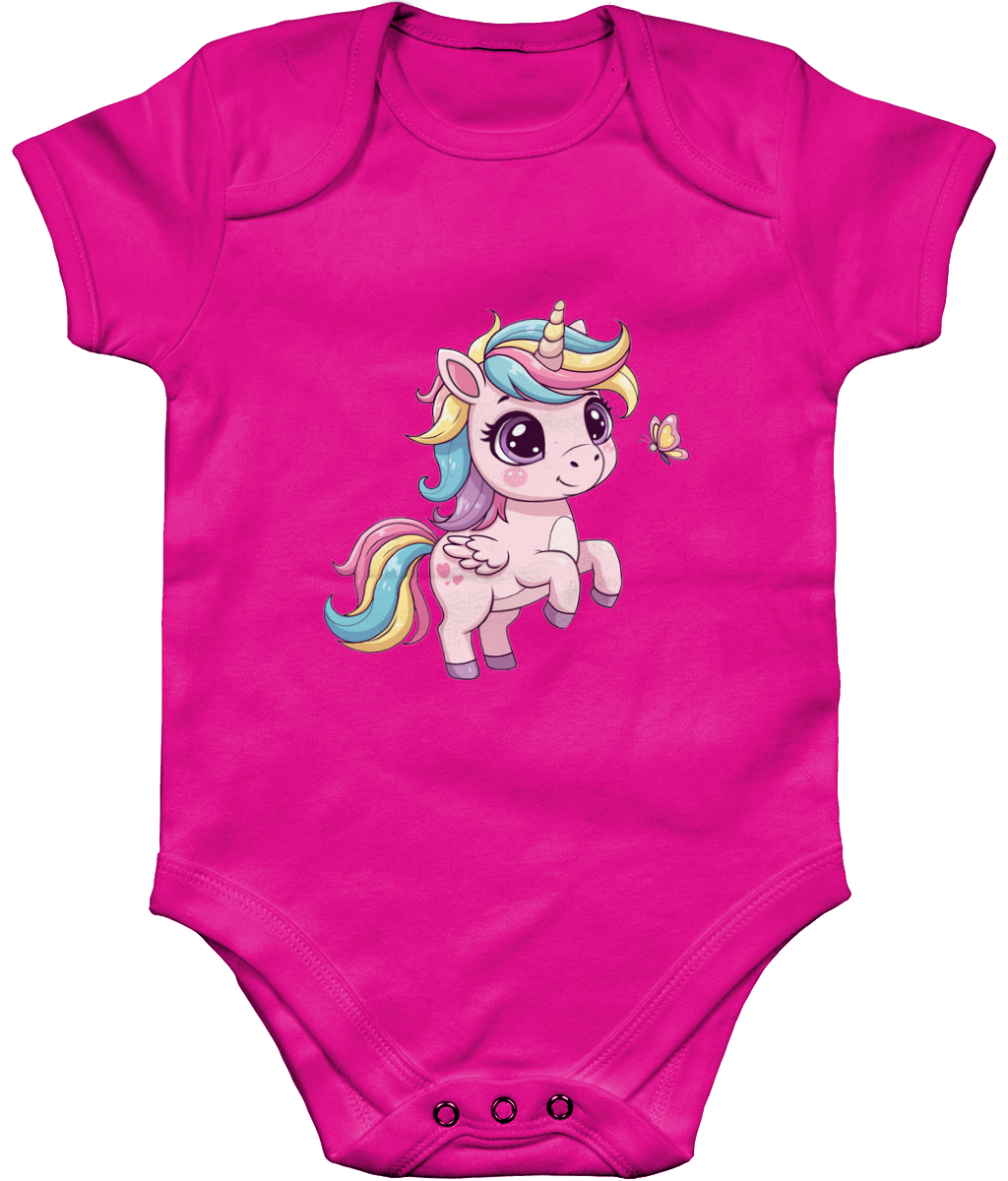 Unicorn Baby Bodysuit, Pink, Front Side