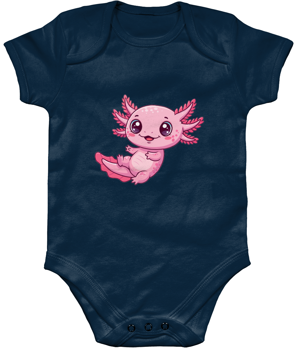 Cute Axolotl Baby Bodysuit, Front Side