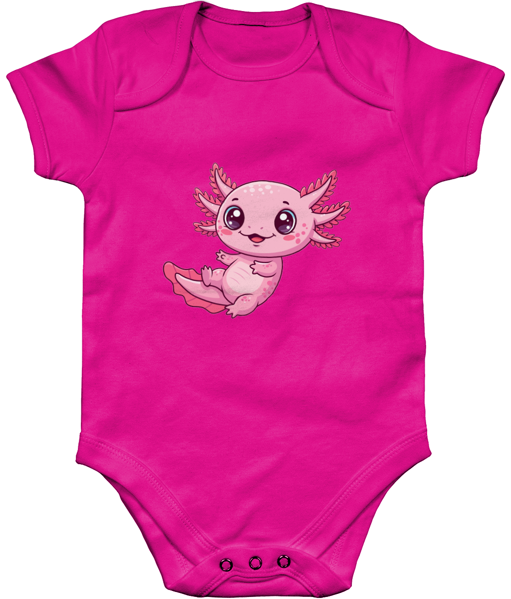 Cute Axolotl Baby Bodysuit, Front Side