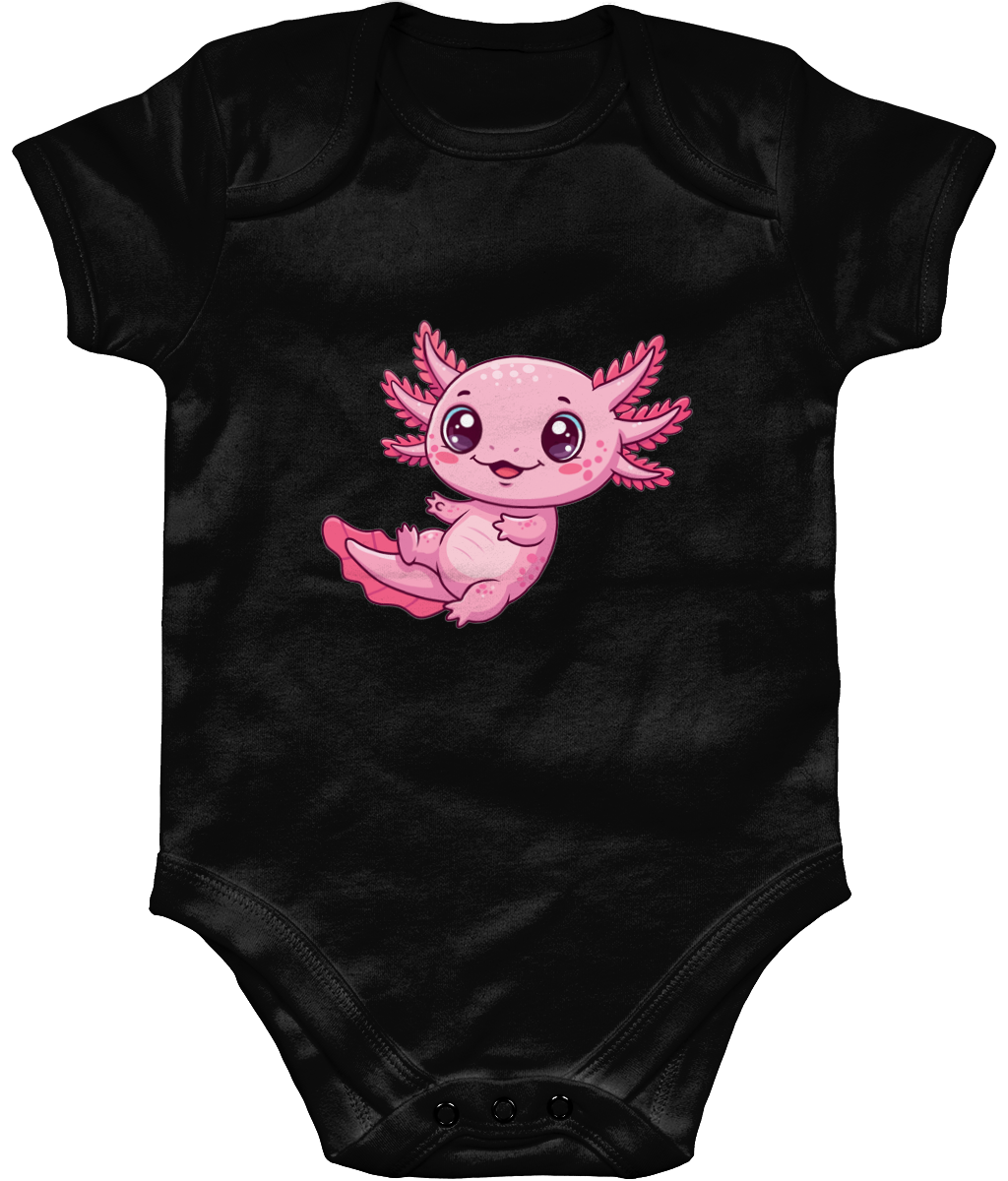 Cute Axolotl Baby Bodysuit, Front Side