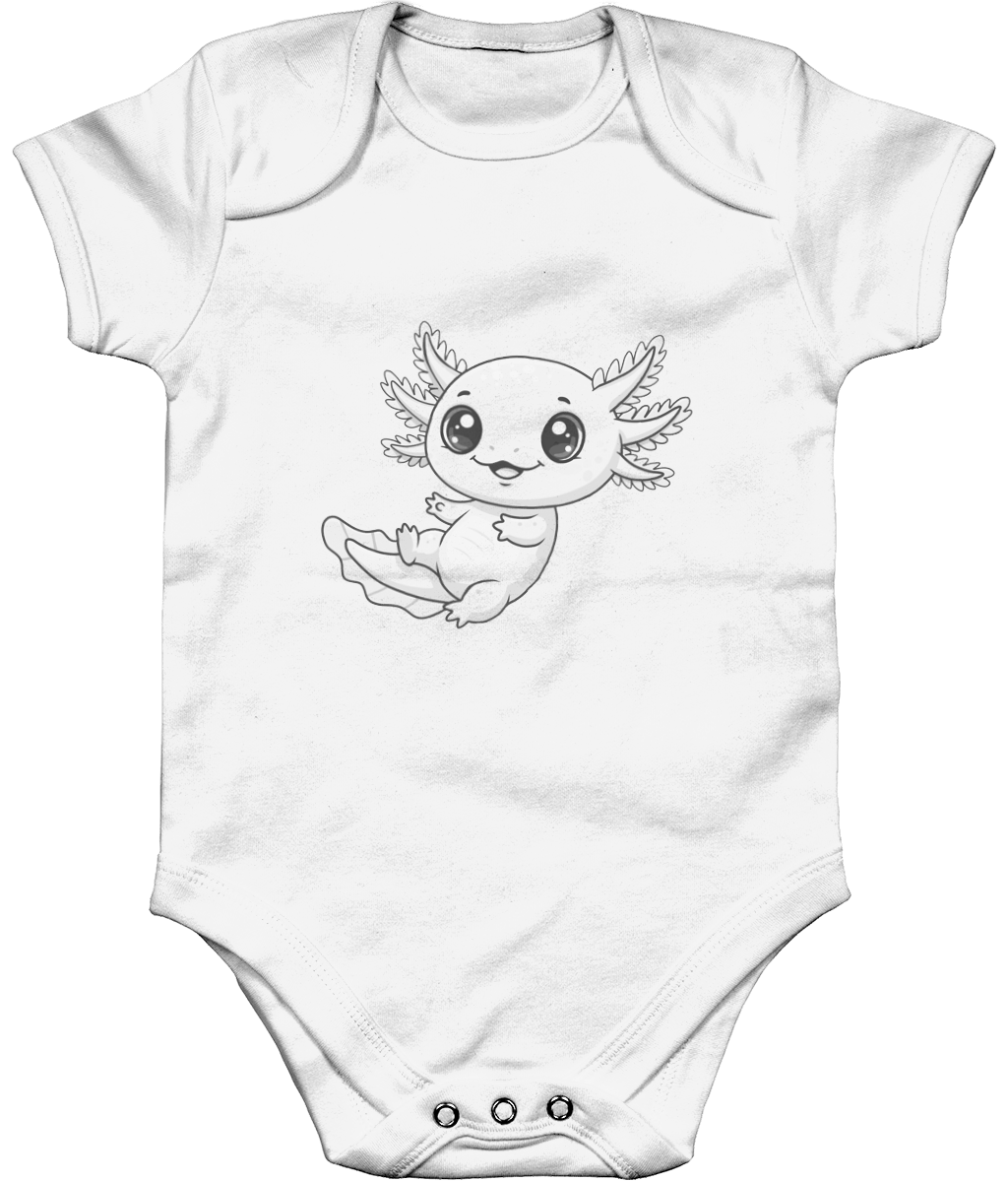 Cute Axolotl Baby Bodysuit, Front Side
