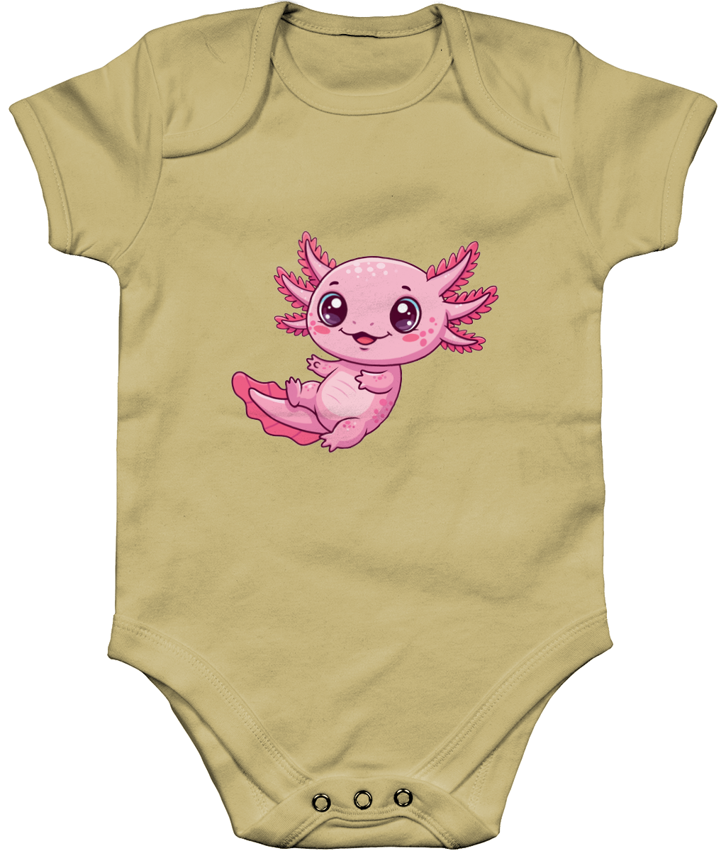 Cute Axolotl Baby Bodysuit, Front Side