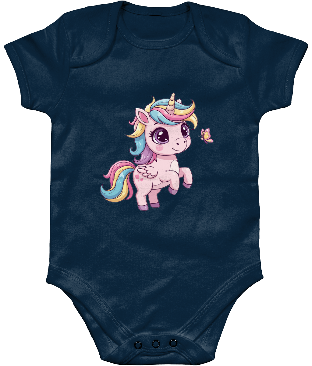 Unicorn Baby Bodysuit, Blue, Front Side